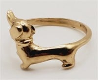 (M) 14kt Yellow Gold Dachshund Dog Ring (size 8)