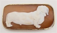 (H) 14kt Yellow Gold Dachshund Shell Cameo