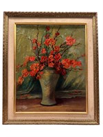 Framed Oil Painting, Red Flowers Bay Mini Johnson