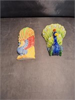 Peacock And Rooster Wall Pockets Planters x2