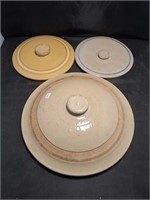 Three Pottery Lids Variety Of Sizes