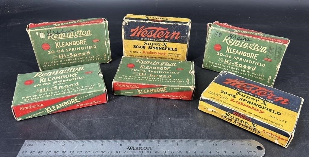 6 Vintage Empty Ammo Boxes Western & Remington
