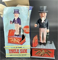 Vintage Uncle Sam Coin Bank In Original Box