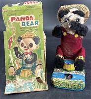 Vintage Tin Panda Bear Mechanical Fisher In