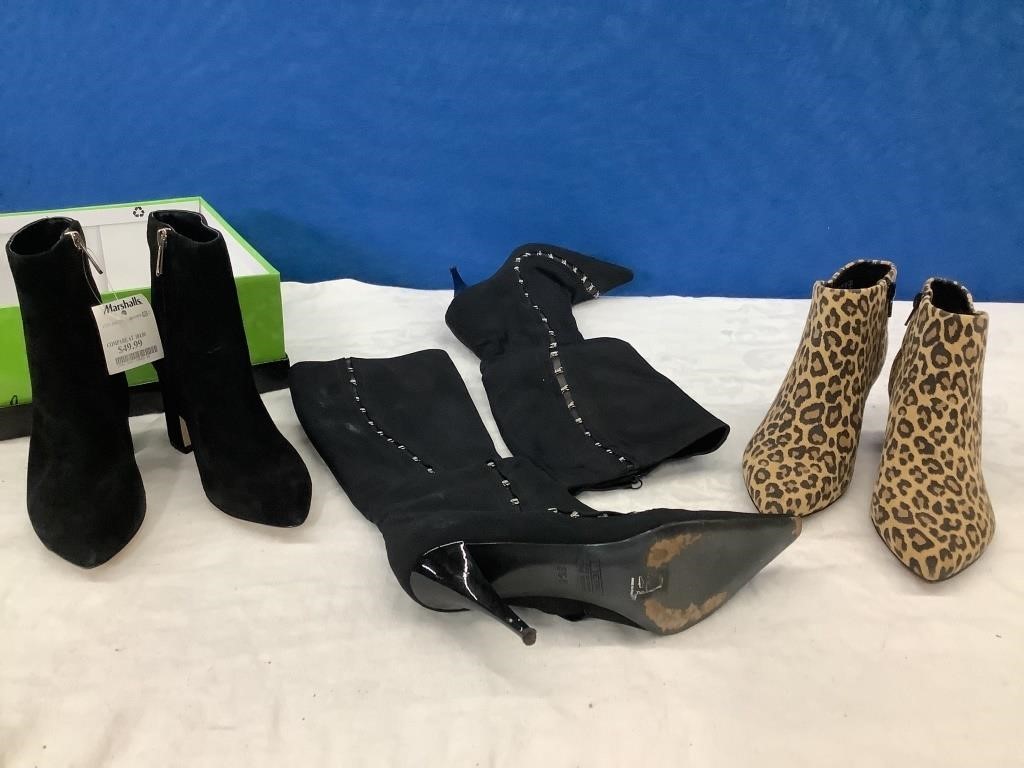 3 Pair Ladies Boots Leopard Suede Print Black x3
