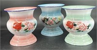 3 Vintage Enamelware Vases - Beautiful And In