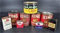 Antique King Syrup Tins, Clock Full Coffee Tin,