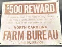 Vintage Metal Farm Bureau $500 Reward Sign