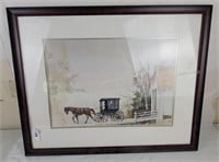 Original Framed Watercolor Horse & Buggy