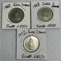 3 Swiss 2 Francs .08350 Silver