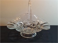 Large Clear Fruit Pattern Glass Basket W Handle.