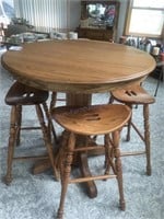 Tall table with four saddle stools - oak very,