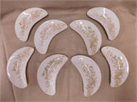8 Austria hand painted crescent bone dishes