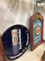 (2) Advertising Brewery Trays with Vinyl Sign