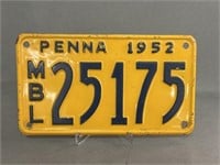 1952 Pennsylvania Motor Boat License Plate