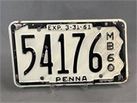 1961 Pennsylvania Motor Boat License Plate