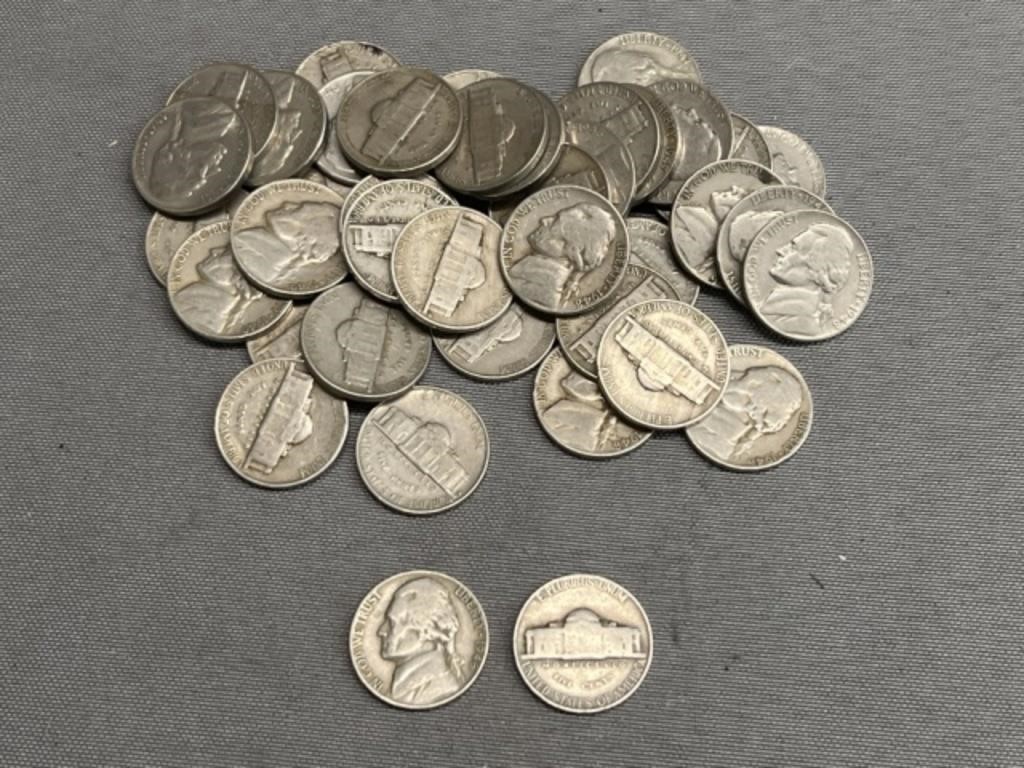(40) 1940's Era Jefferson Nickels