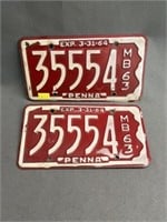 Matched Pair of 1964 PA Motorcycle License Plates