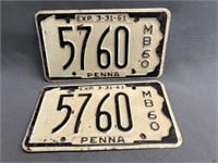 Matched Pair 1961 PA Motorcycle License Plates