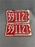 Matched Pair of 1959 PA Motorcycle License Plates