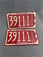 Matched Pair of 1959 PA Motorcycle License Plates