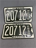 Matched Pair of 1957 PA Motorcycle License Plates