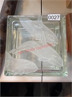 Glass Block with whales etched on it (Dining Room)