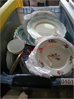 Tote of assorted China (dining room)