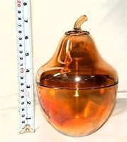 Vintage Carnival Glass Pear Covered Dish
