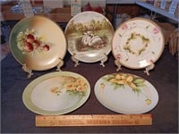 6 Antique Hand Painted / Litho Plates.