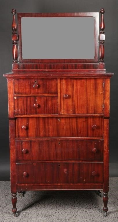 Antique Mahogany Tallboy Dresser w/ Mirror