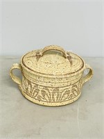 Pottery casserole w/ lid - signed