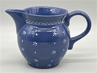 Blue Glazed Pottery Pitcher w/ White Flower
