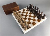Onyx Chess Board with Carved Wood Pieces