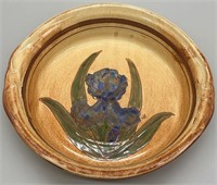 Handmade Glazed Pottery Pie Plate w/ Iris