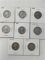 8 Different Date Washington Silver Quarters
