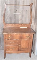 Antique Tiger Oak Wash Stand with Wooden Casters