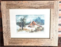 Original Painting of Red Barn in Woods by La Croix