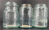 3 Antique Fruit Jars Lightening, Whitney & Atlas