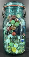 Antique Ball Jar Full Of GOOD Marbles Including