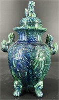 Antique Green Teal Chinosierie Lion Head Footed