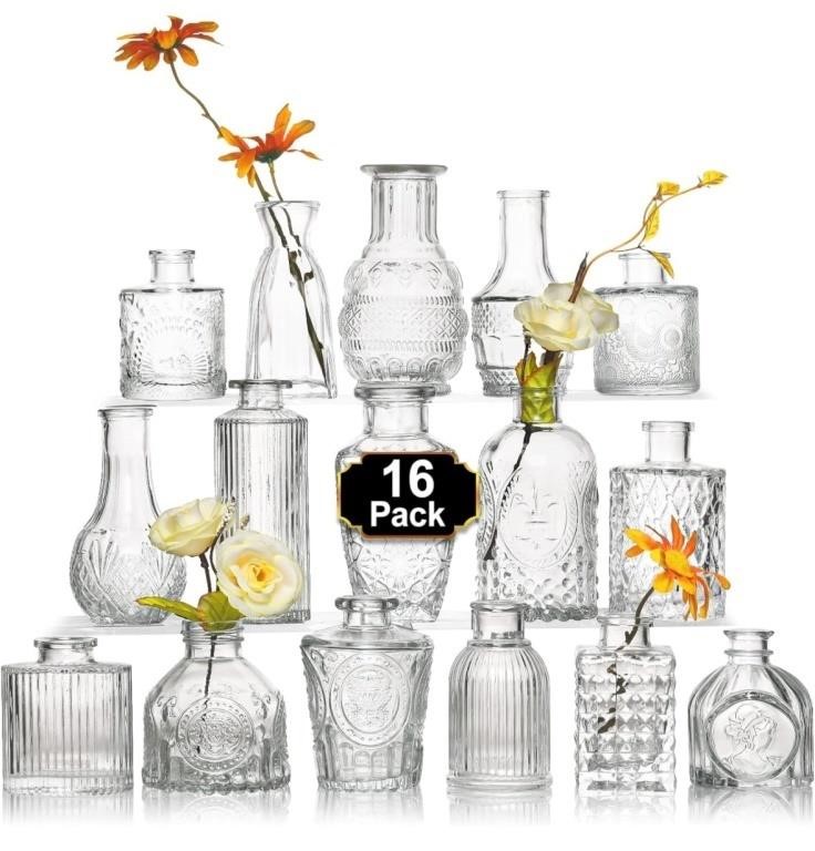 16 pc glass bud vase set