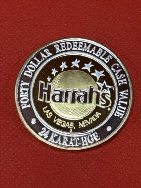 Harrahs 24K HGE $40 Las Vegas Casino coin marked