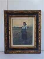 Vintage Print of Young Girl with Scythe