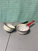 enamel ladle and small pan