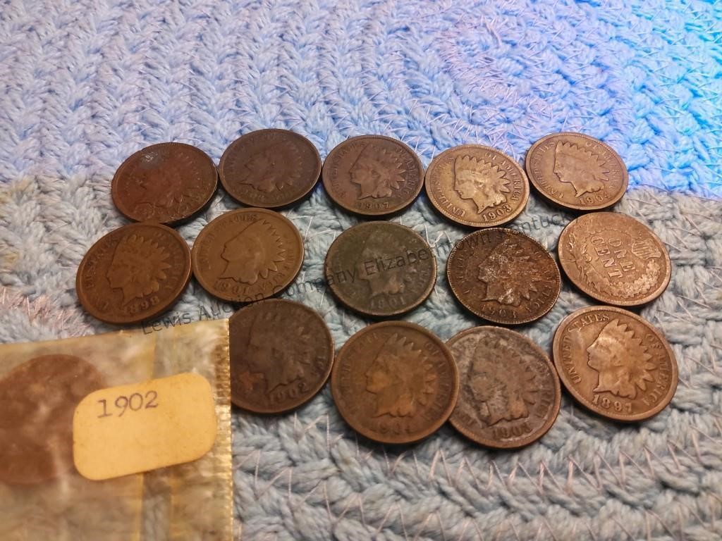 15 Indian Head pennies the earliest is 1897 the