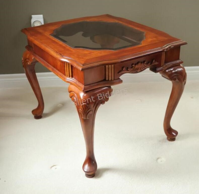 Classic Side Wood Frame & Glass Top Table