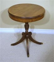Regency Style Drum Side Table w Turned Pedestal