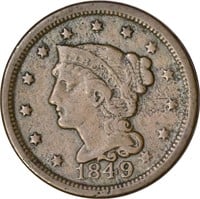 1849 LARGE CENT - VF DETAILS, PITTING