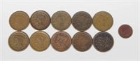 10 LARGE CENTS and 1865 INDIAN HEAD CENT